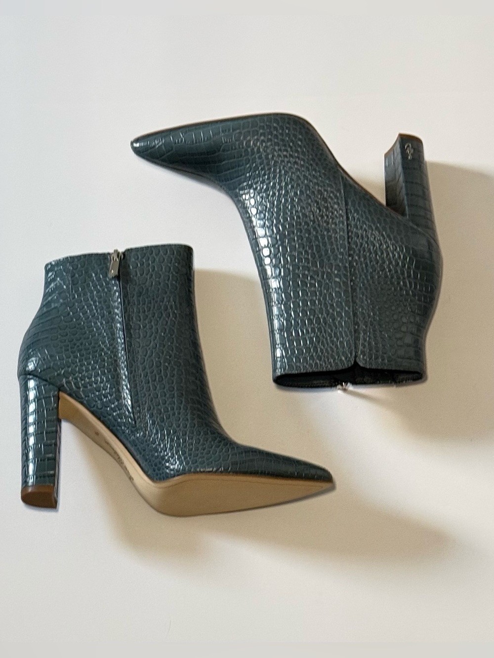 NIB Sam Edelman Raelle 2 Teal Green Croc Embossed Leather Ankle Boots Size 9.5 - Picture 4 of 8